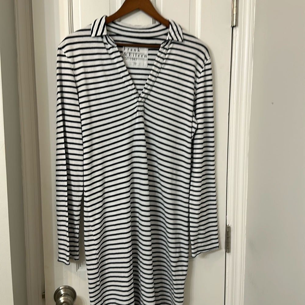 Frank & Eileen dress S black white stripe long sleeve excellent Henley popover